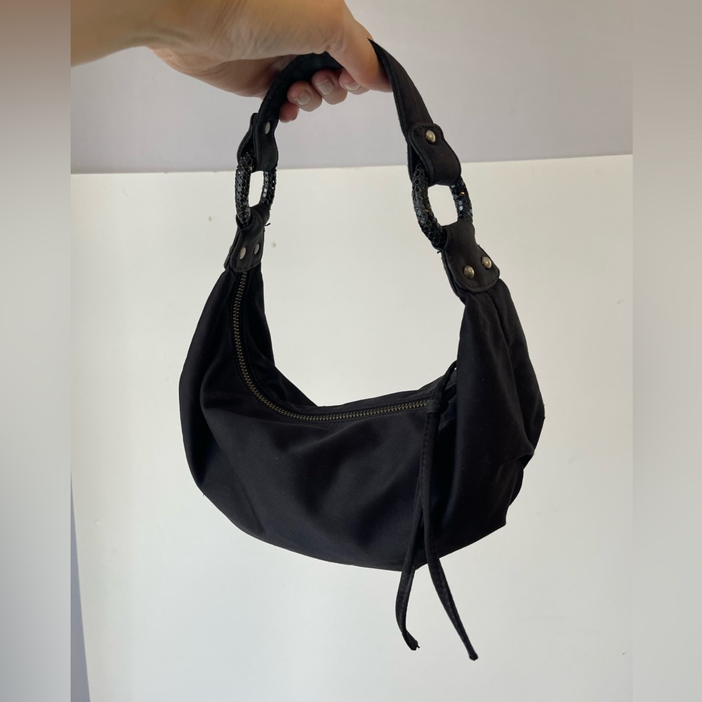 Express Y2K Satin Mini Crescent Bag Black
